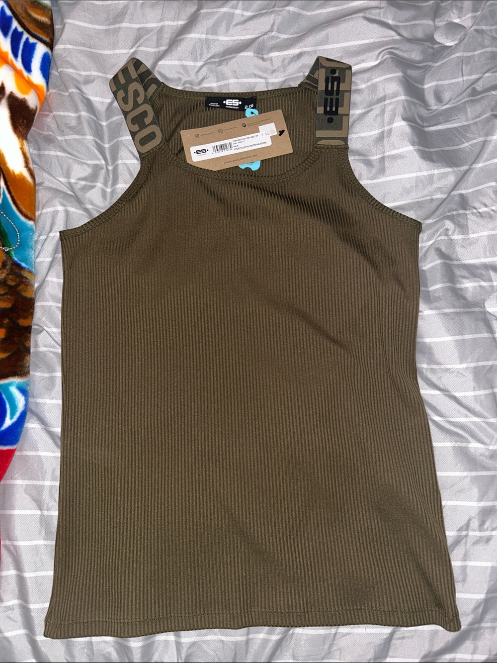 SD Collection Olive Ribbed Tank with Branded Straps